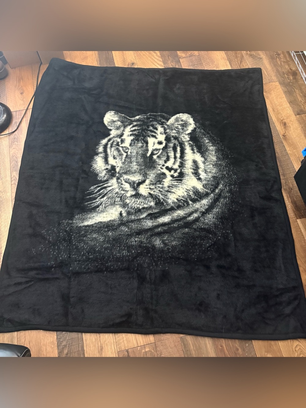 VTG 80S USA ACRYLIC Biederlack TIGER ECLECTIC REVERSIBLE BLANKET 58.5x51”